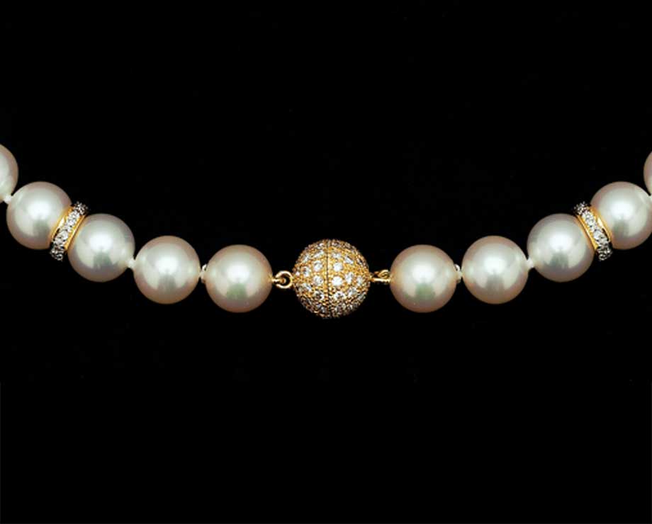 7mm Diamond Ball Pearl Necklace Clasp