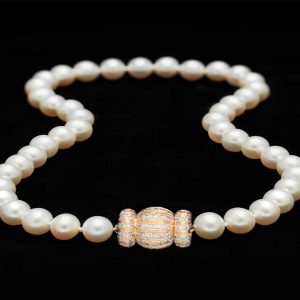 10mm Pearl Necklace with Diamond Gold Ball Clasp