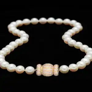 10mm Pearl Necklace with Diamond Gold Ball Clasp