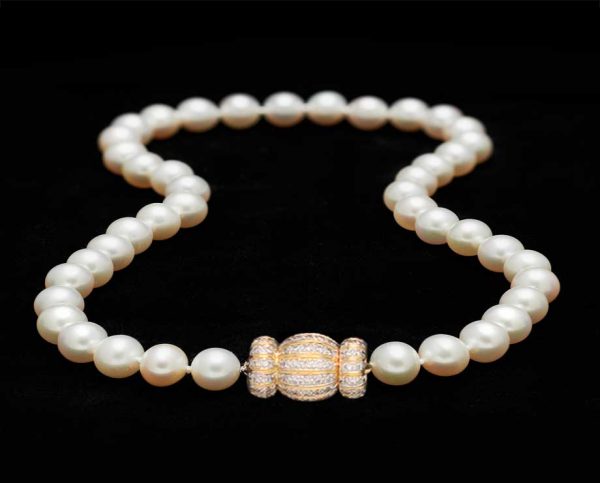 10mm Pearl Necklace with Diamond Gold Ball Clasp