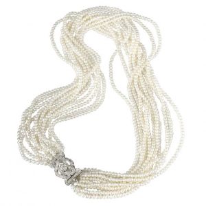 12 Strand Antique Diamond Pearl Necklace