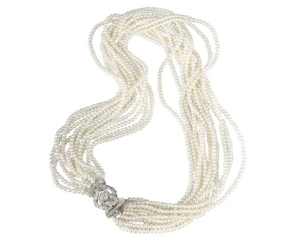 12 Strand Antique Diamond Pearl Necklace