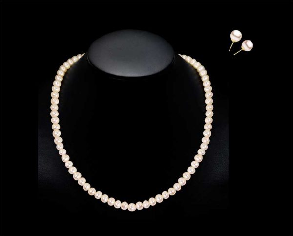 5mm Pearl Necklace and Earring Bridal Set