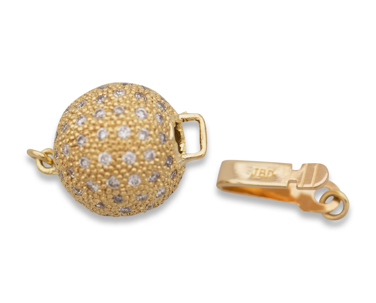 Ball Necklace Solid Gold Clasp / Gold Diamond Clasp / Round