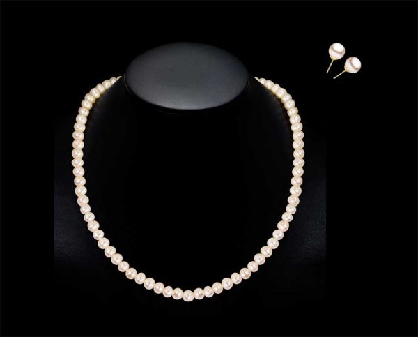 6mm Pearl Necklace and Earring Bridal Set