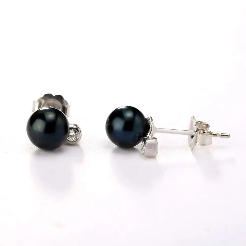 8mm-black-Pearl-and-diamond-earrings-pe148 black pearls and diamond earrings