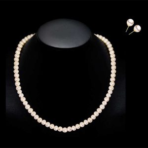 8mm Pearl Necklace and Earring Bridal Set