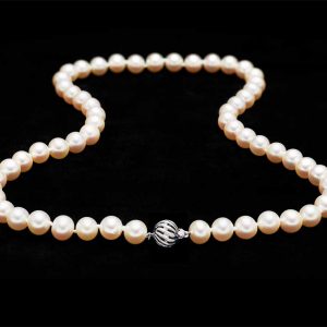 9mm Pearl Necklace with Golden Ball Of Wire Clasp