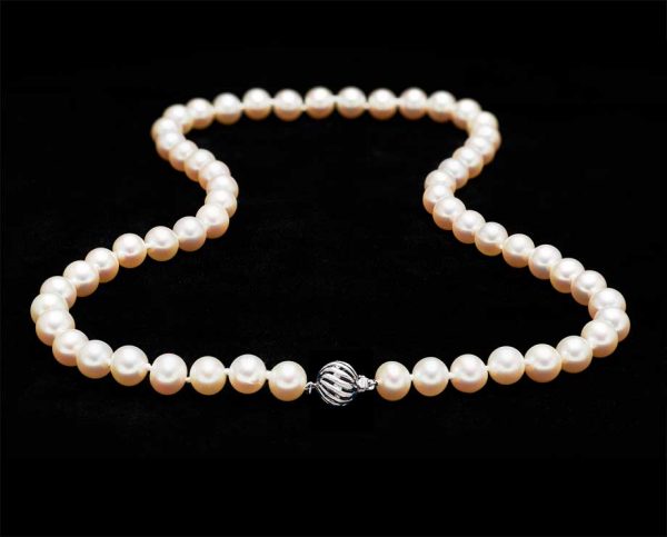 9mm Pearl Necklace with Golden Ball Of Wire Clasp