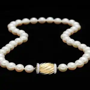 9mm Pearls with Large Diamond Swirl Barrel Clasp