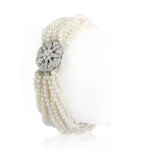 Antique Diamond 12 Strand Pearl Bracelet