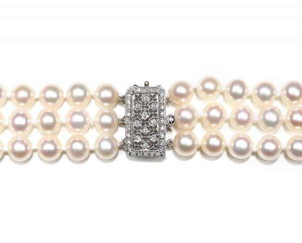 Antique Diamond Necklace Pearl Clasp