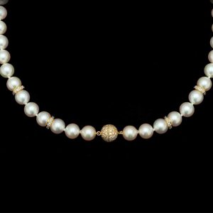 Diamond Ball Pearl Necklace, With 4 X 8mm Rondels