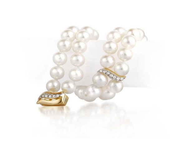 Diamond S Double Akoya Pearl Bracelet