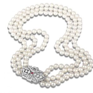 Gem Buckle Multiple Strand Pearl Necklace