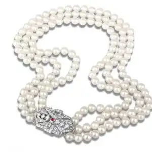 Gem Buckle Multiple Strand Pearl Necklace