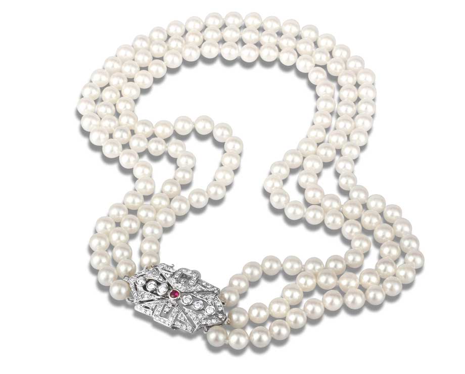 Gem Buckle Multiple Strand Pearl Necklace