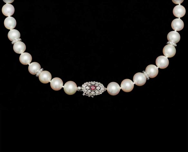 Ruby Pearl Necklace, With 4 X 7mm Rondels