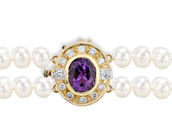 Amethyst and Diamond Bracelet Pearl Clasp