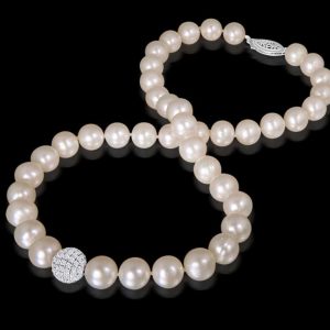 Cubic Zirconium Bead Pearl Necklace