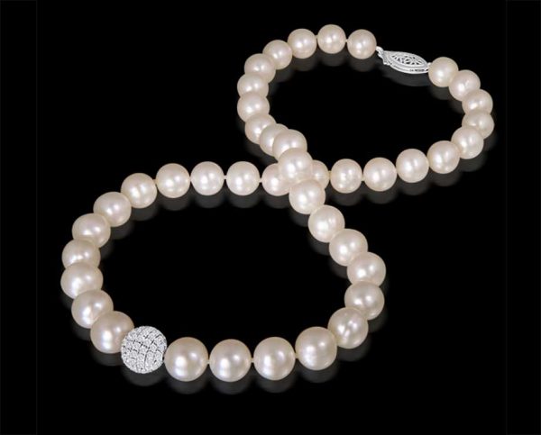 Cubic Zirconium Bead Pearl Necklace