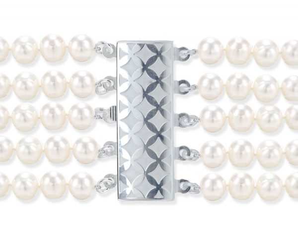 Checked 5 Strand Bracelet Pearl Clasp