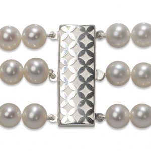 Checked Triple Strand Bracelet Pearl Clasp