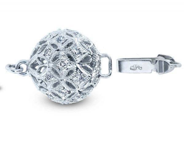 Large Filigree Diamond Ball Clasp for Bracelet