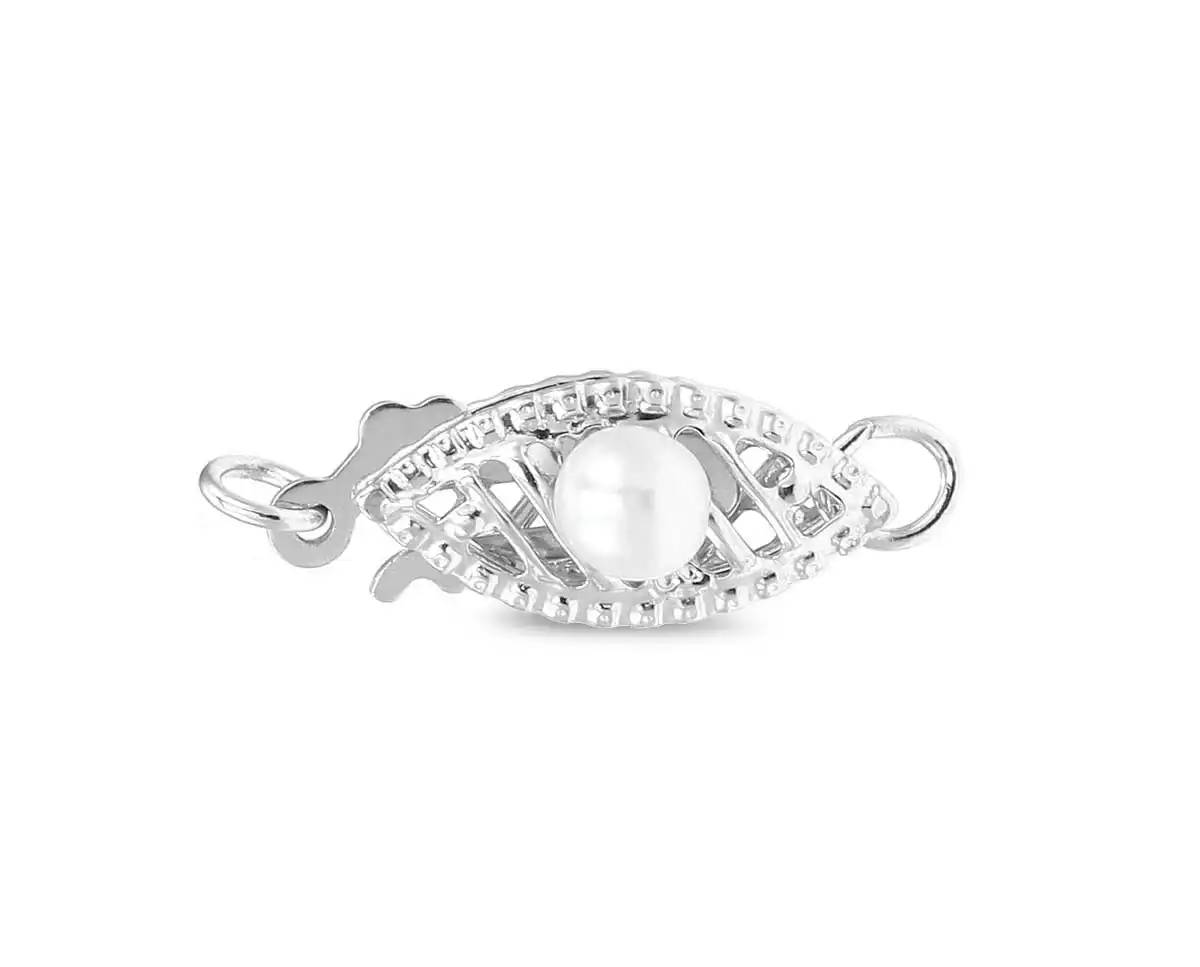 filigree oval fish hook GOMAKERER 925 Sterling Silver Pearl Necklace Clasp, 13mm Filigree Clasp Horse Eye Jewelry Slide Clasps Bracelet Connectors for Necklace Bracelet Chain Jewelry Making 4 Piece Pearl Filigree Necklace