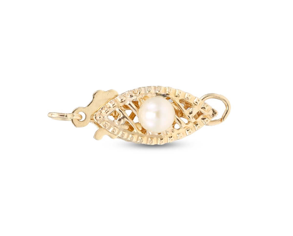 Filigree Pearl Fishhook Necklace Clasp - Pearl & Clasp