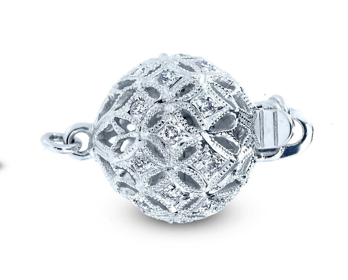 Small Filigree Diamond Ball Bracelet Clasp - Pearl & Clasp