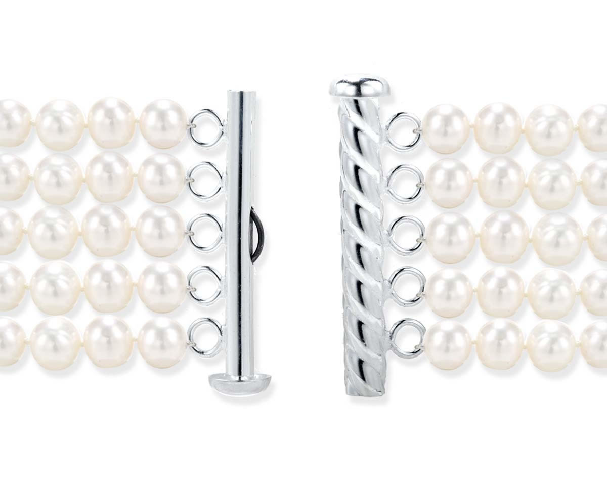Five Row Pearl Bracelet Strand Silver Rod Clasp 3 Five Row Pearl Bracelet Strand Silver Rod Clasp