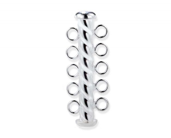 Five Pearl Strand Silver Spiral Rod Clasp