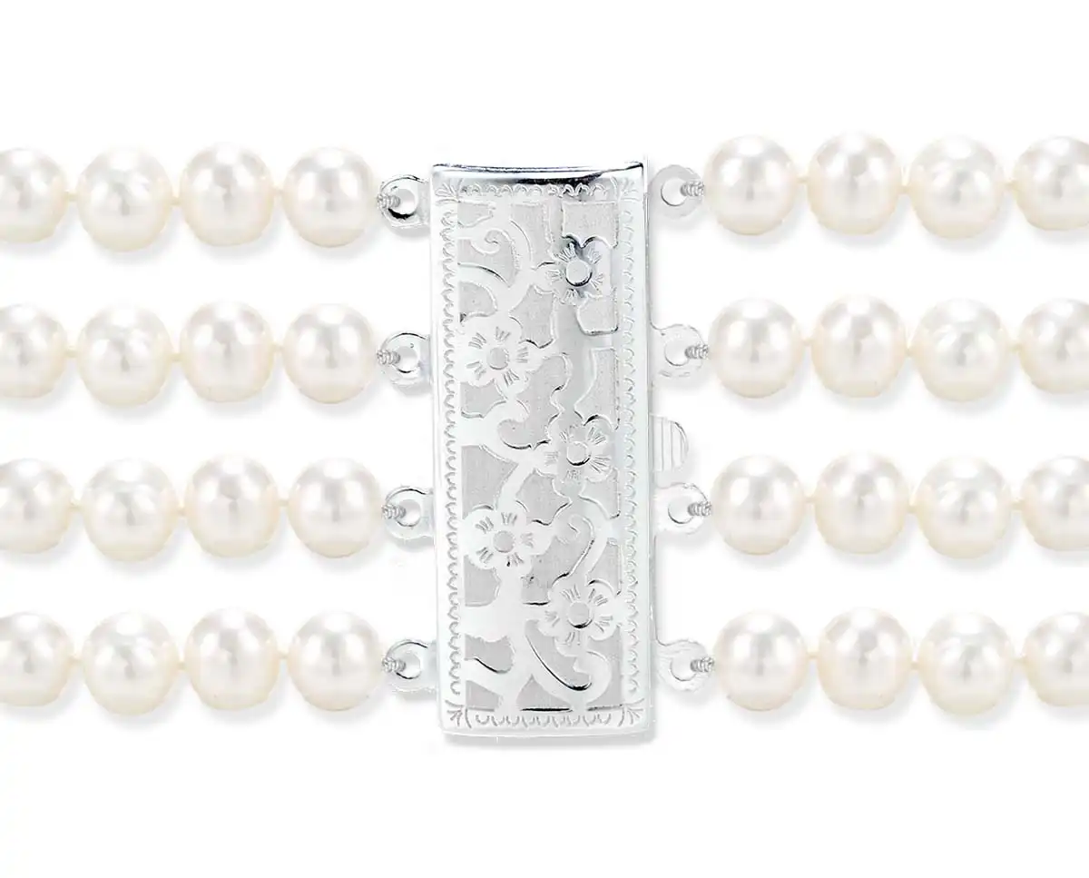 Flower 4 Strand Bracelet Pearl Clasp