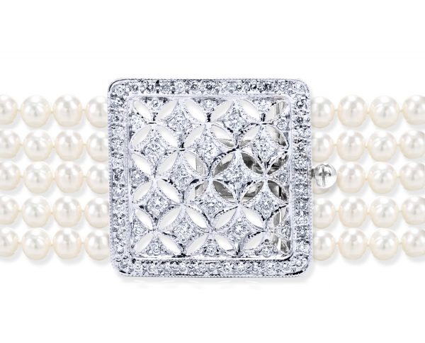 Large Multiple Diamonds Clasp for Pearl Bracelet