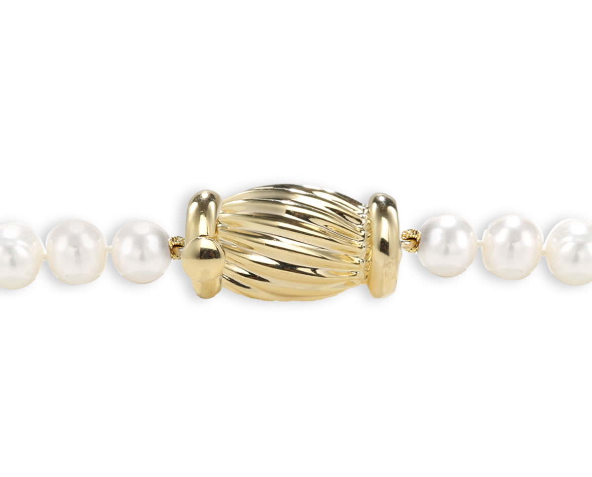 Gold and Diamond Barrel Clasp for Pearl Necklace - Pearl & Clasp
