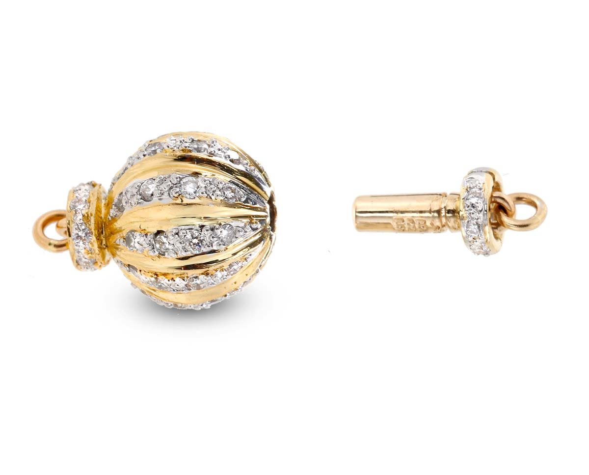 Small Pearl Bracelet Gold and Diamond Swirl Clasp Pearl & Clasp