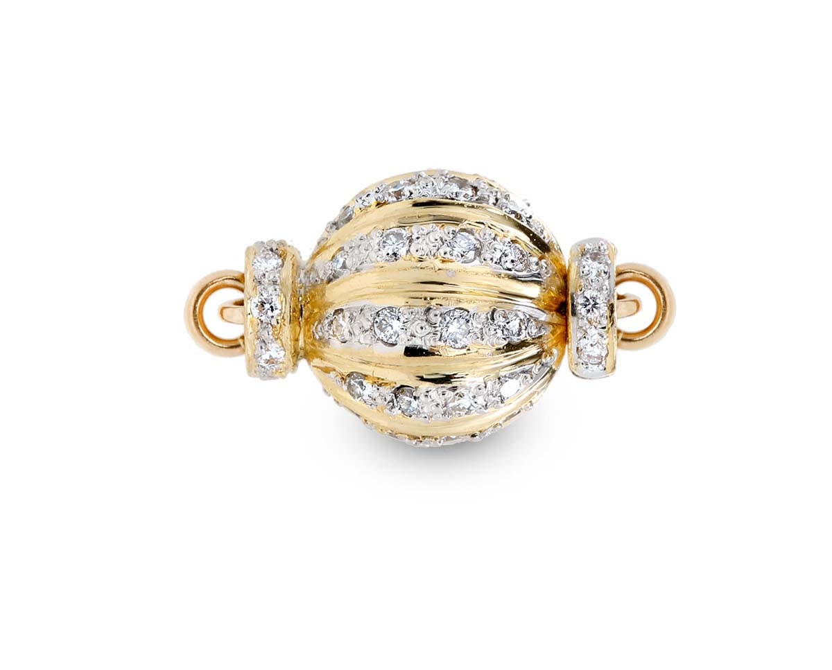 Pearl Necklace Small Gold and Diamond Swirl Clasp