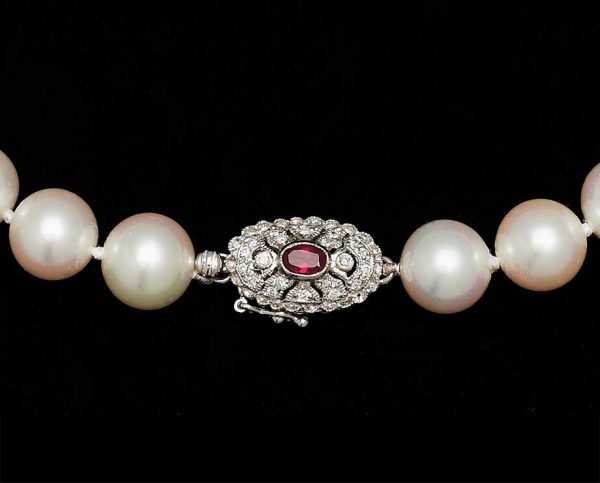 Ruby Pearl Necklace, With 4 X 7mm Rondels