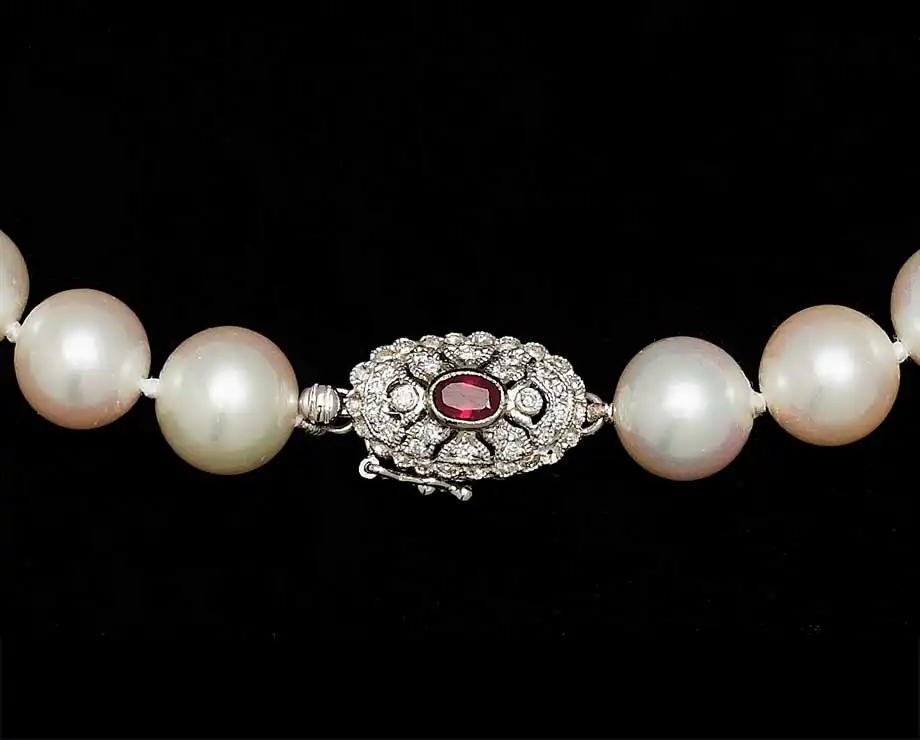 9mm Ruby Pearl Necklace, With 4 X 8mm Rondels