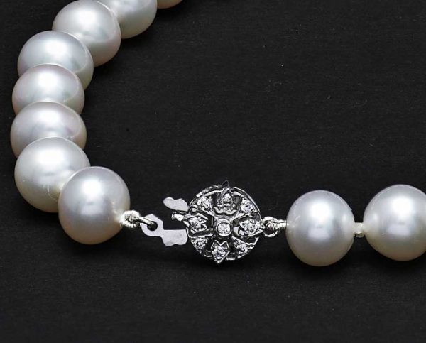 Silver Flower Clasp with Pearl Necklace