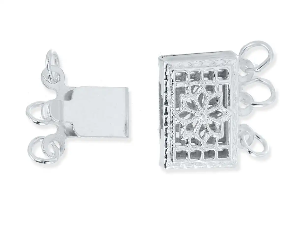 Silver Triple Strand Bracelet Pearl Clasp 2 Silver Triple Strand Bracelet Pearl Clasp