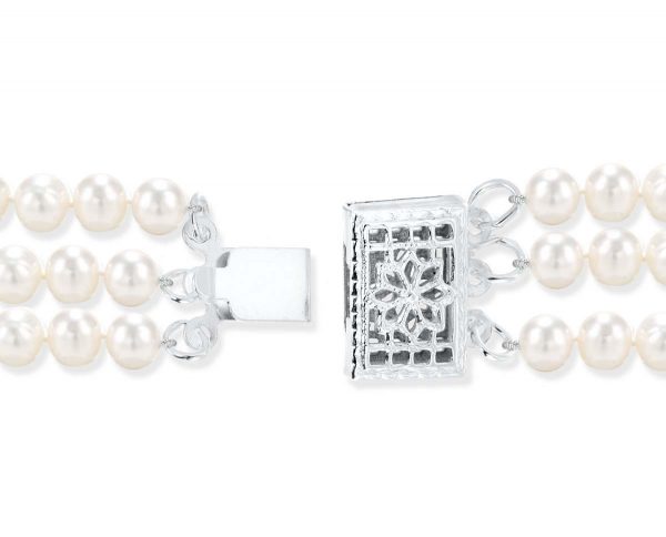 Silver Triple Strand Bracelet Pearl Clasp