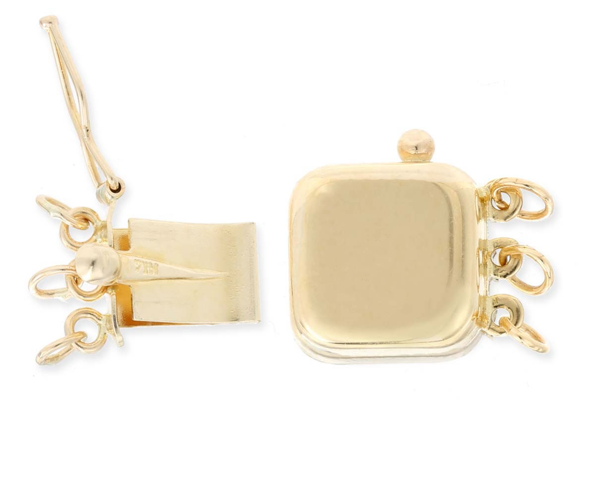 Triple Strand Necklace Golden Box Clasp - Pearl & Clasp