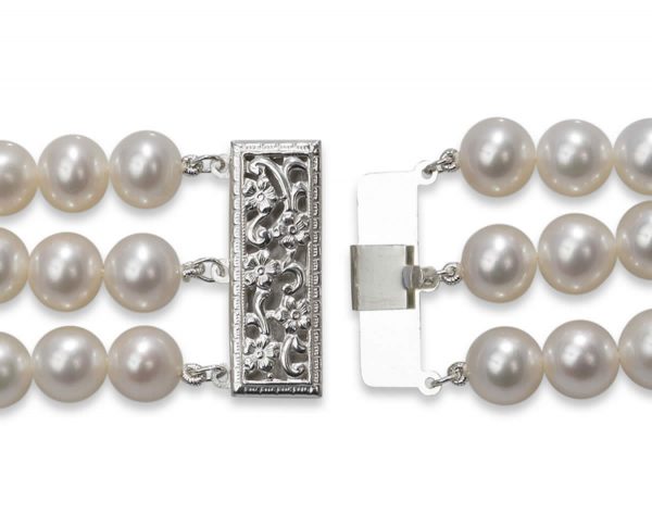 Triple Strand Pearl Silver Clasp