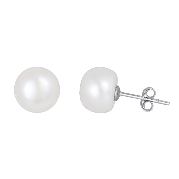 9mm Button White Freshwater Earrings